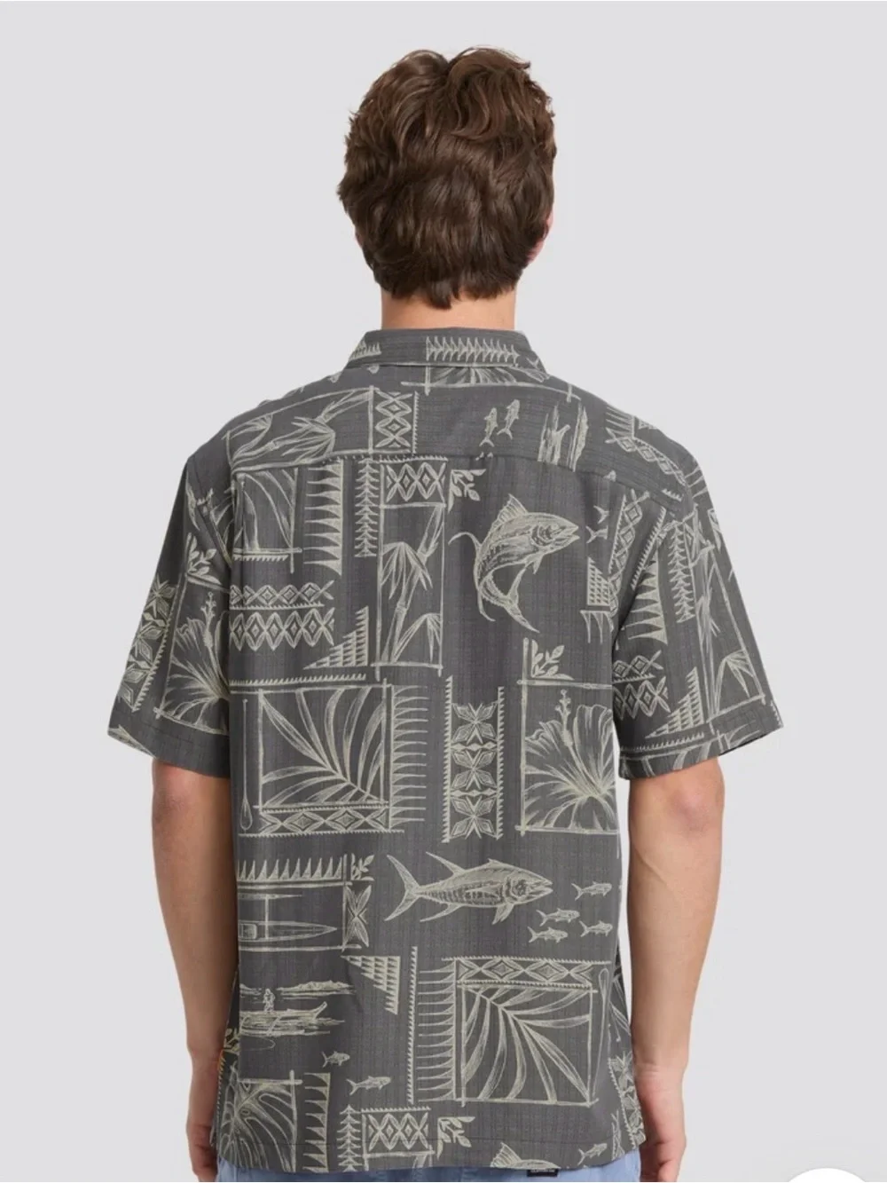 Quiksilver Charcoal Gray Printed Short-Sleeve Button-Down Shirt
